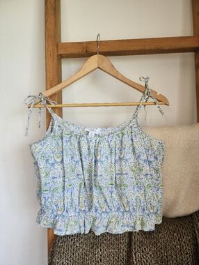 J. Crew Liberty London Floral Tie-Shoulder Peplum Hem Crop Top Large